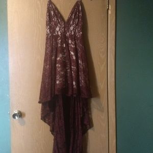 Windsor Maroon High Low Lace Prom Dress